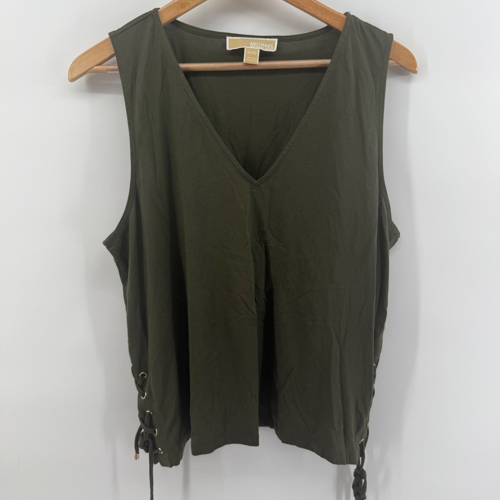Michael Michael Kors Olive Green V-Neck Lace Up Side Sleeveless Top XL